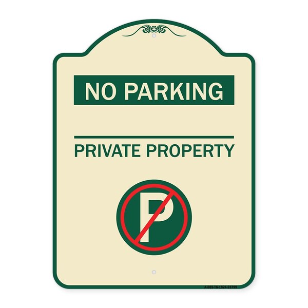 No Parking Private Property W/ No Parking Heavy-Gauge Aluminum Sign, 24" x 18", TG-1824-23799